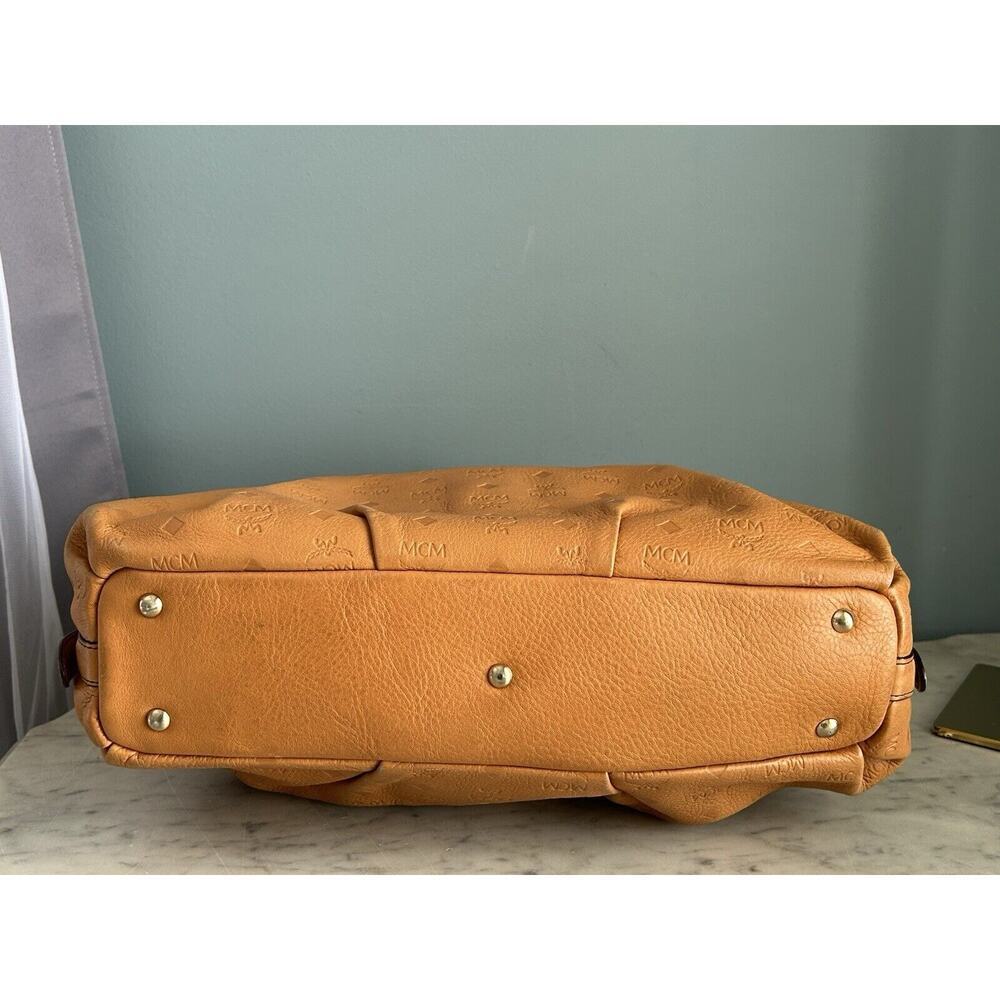 MCM Visetos Leather Cross Shoulder Bag Camel Tan Embossed Logo Purse Handbag - Picture 3 of 15